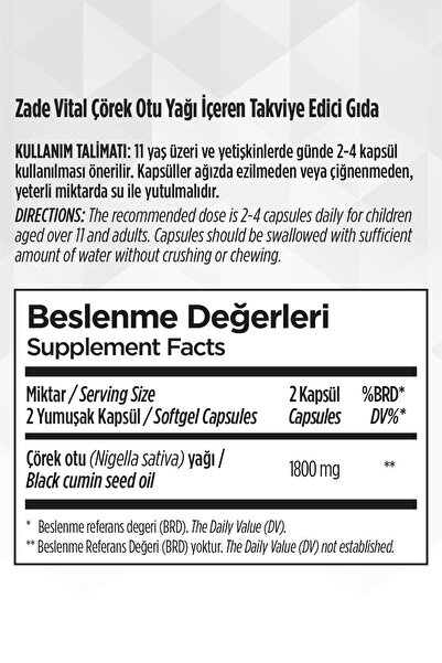 Zade Vital 900mg60 Capsules Black Cumin Oil