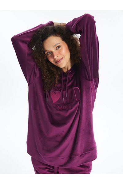 LC Waikiki Top de pijama de damă din catifea cu glugă