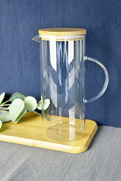 Sele Home PAÇİ Alisa Bambu Kapaklı Borosilikat Cam Sürahi