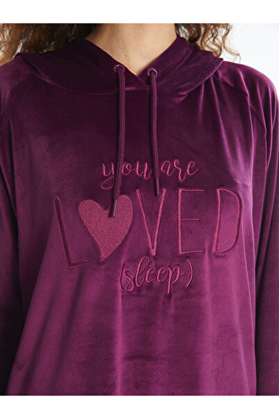 LC Waikiki Kapüşonlu Kadife Kadın Pijama Üst