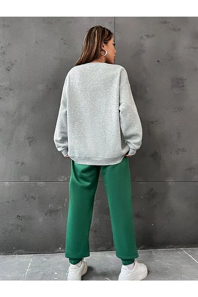 MODARİCH Καλιφόρνια 1991 Πράσινη μπλούζα Jogger γκρι φούτερ κάτω επάνω μέρος σετ αθλητικής φόρμας Oversize Crew Neck