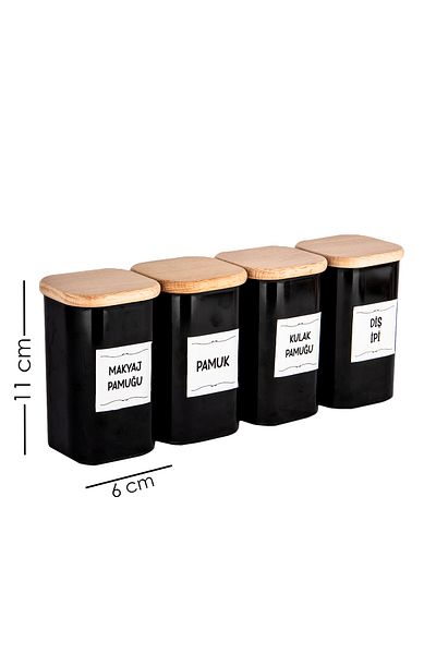 Lizzy Black Ear Cotton Set of 4 - Cotton, Make-Up, Acrylic Floss Jar