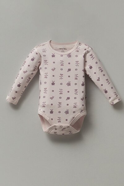 Mother Love Lila Çiçekli Bambu & Pamuk Kız Bebek Uzun Kollu Body