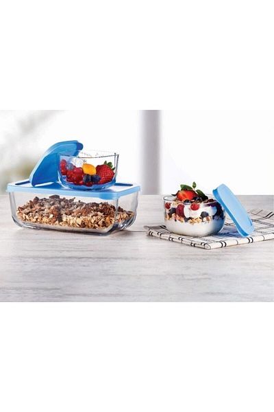 Paşabahçe Glass Storage Container with Lid 3 Pieces Breakfast Snow
