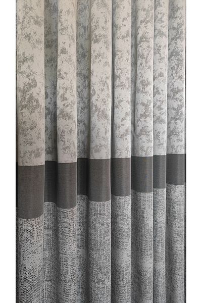 Yuka Fundal cu panou cortină gri - dungi antracit, o singură aripă, jacquard și modele strălucitoare