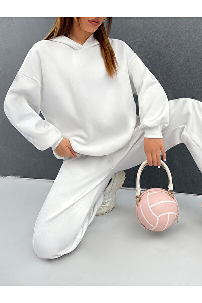 MODARİCH Set de trening alb supradimensionat cu glugă elastică