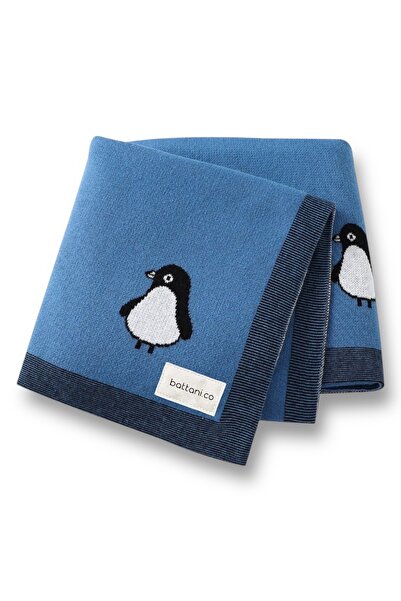 Battani.Co Kız Ve Erkek Bebek Için Triko Örgü Bebek Battaniyesi Mavi Penguen ...