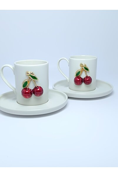 PARILTI HOME COLLECTİON Brown 2-Person Cup Set - Cherry Detailed