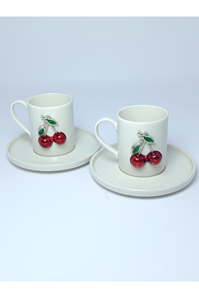 PARILTI HOME COLLECTİON Brown 2-Person Cup Set - Cherry Detailed