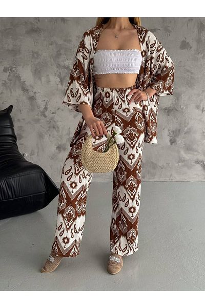 Butik Beyza Σετ καλοκαιρινό κιμονό με μοτίβο Lycra Wrap Fabric