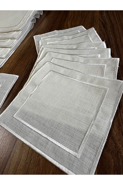 NURHAN HOME COLLECTION Ecru Embroidered 12 Piece Set American Serving and Cocktail Presentation Napkin