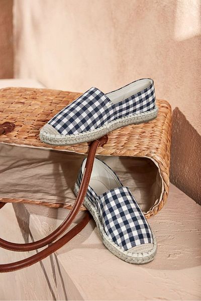 Tchibo Women Gingham Pattern Espadrille Shoes, Navy/Beige Combo