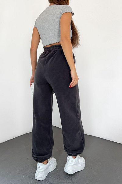 Sun Victoria Ψηλόμεσο Γυναικείο Jogger Sweatpants - Anthracite, Χοντρό ύφασμα Fleece