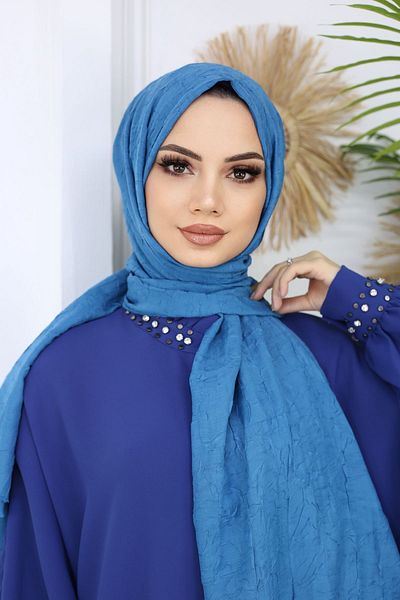 feronis Μοντέλο Hijab Γυναικείο Μπαμπού Κρασ Σάλι _Μπλε