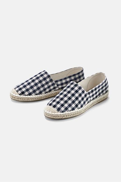 Tchibo Women Gingham Pattern Espadrille Shoes, Navy/Beige Combo