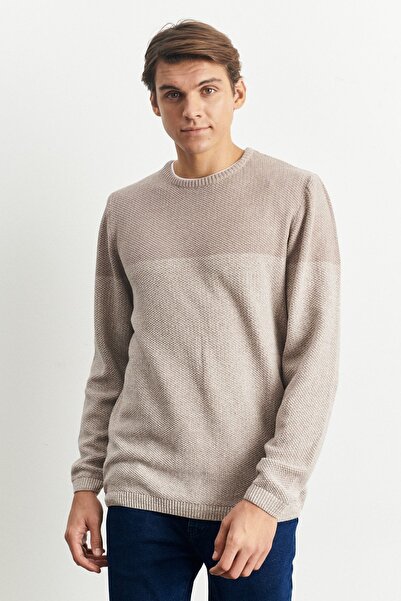 ALTINYILDIZ CLASSICS Béžový krémový pánský úpletový svetr – výstřih s výstřihem, standardní střih