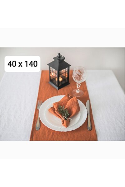 HOME ART ATELIER hand made Tarçın Runner 40 X 140 Natürel Pamuk Keten - Büyük...