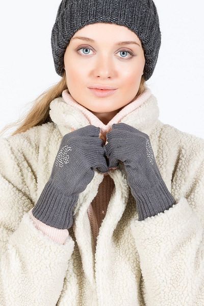 POSUSS Women's Fingerless Gloves with Stone Detail - Dark Gray - Ps3112