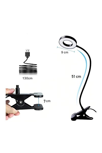HANGAST Mandallı Akrobatik Led Çalışma Okuma Işığı Ayarlanabilir 3 Renk Işık Siyah Masa Gece Lambası