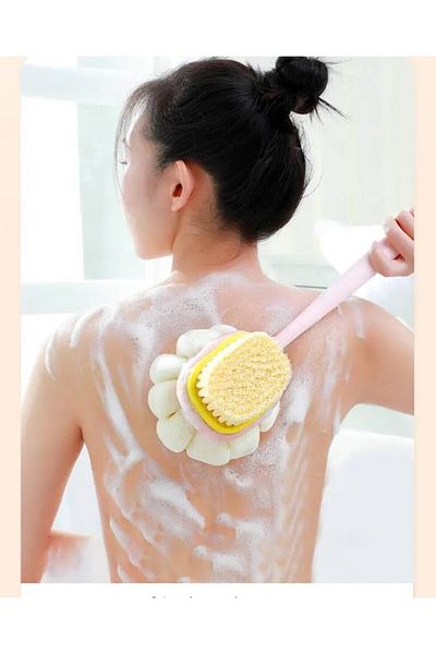 BEYZANA 2 in 1 shower body brush with bristle and loofah Long Handle Back Brush