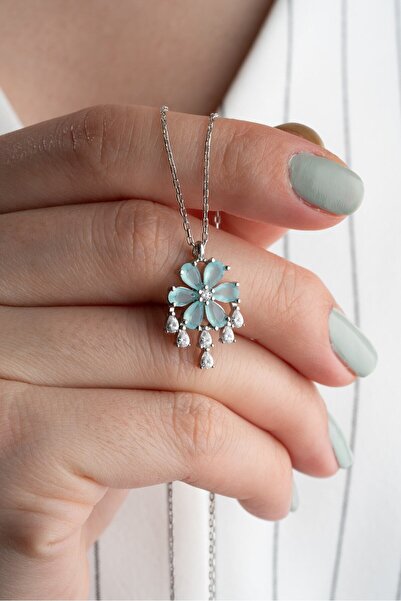Silvano Jewelry 925 Ayar Gümüş Taşlı Lotus Çiçeği Kolye