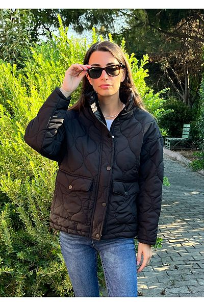Love The Wind Black Quilted Coat - Side Bendable