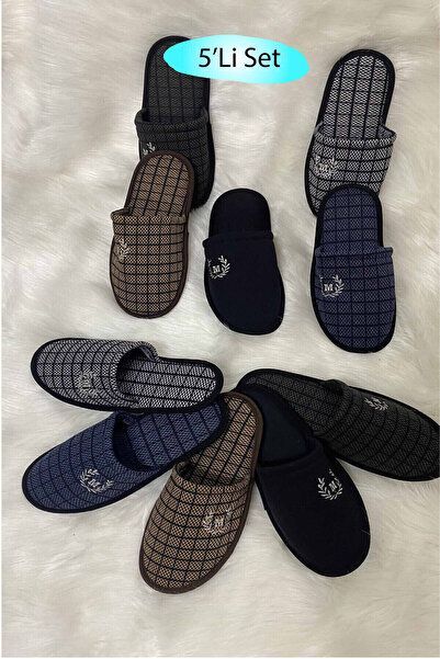 ULUSEN 5'li Karışık Erkek Ev Terliği, Misafir Terliği, Çeyiz Bohça Terliği, D...