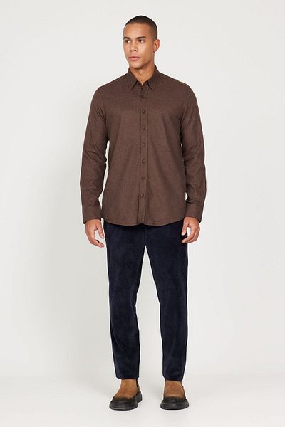 ALTINYILDIZ CLASSICS Herren-Oxford-Flanell-Slim-Fit-Hemd – verdeckter Knopfkragen, braun, Baumwolle