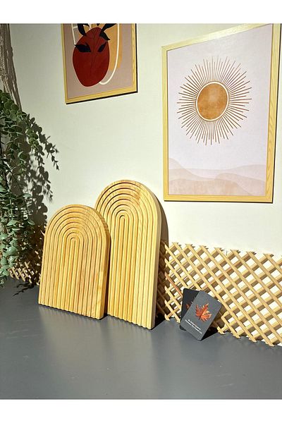 Buatölye Tasarım 2-Piece Wooden Carved Half Rainbow Decorative Presentation Tray/natural