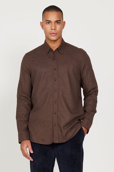 ALTINYILDIZ CLASSICS Herren-Oxford-Flanell-Slim-Fit-Hemd – verdeckter Knopfkragen, braun, Baumwolle
