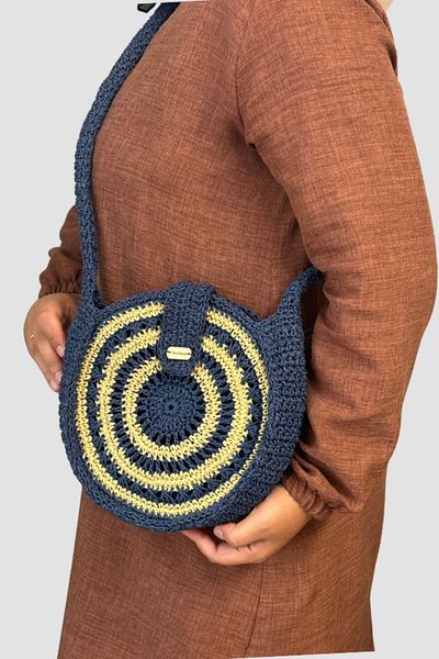 Uretti Geantă de frânghie din hârtie Nuran 9092 bleumarin - 23 cm lucrată manual