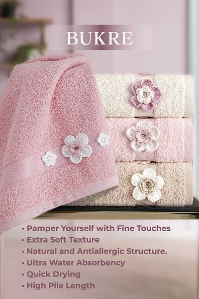 Karna Home Bukre Set Prosoape Brodate Manual Cutie 4 Bucati 50x85 Cm