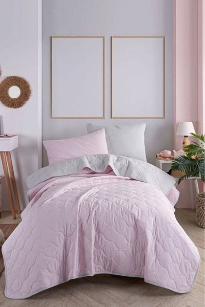 Eponj Home Set cuvertură de pat matlasată unică - solid pudra-gri