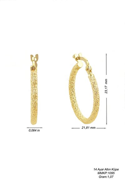 MOOM MÜCEVHERAT Kadın 14 Ayar Altın Lazer Desenli Halka Küpe