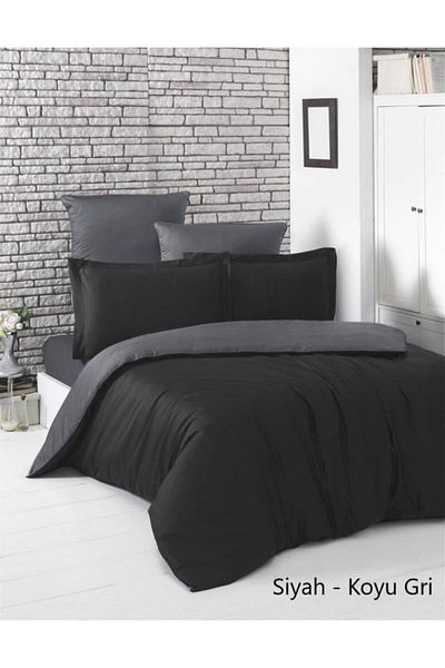 Karna Home Karna Loft Double Mach Cotton Satin Duvet Cover Set Black - Dark Gray