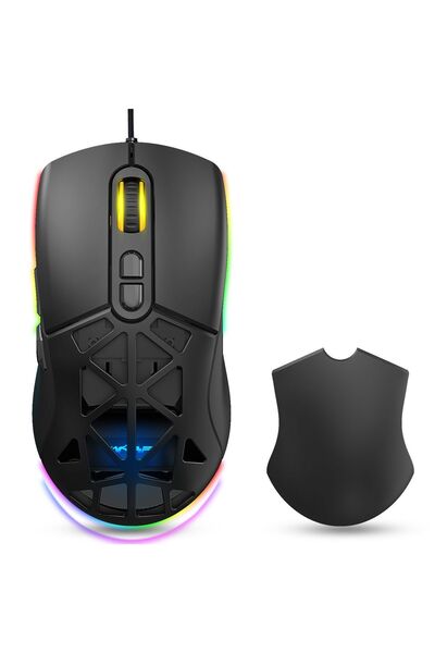 Warp WRP-O12800-B 12800 Dpi Wide RGB Özel ABS Doku Reflex Örgü Kablolu Siyah Gaming Mouse