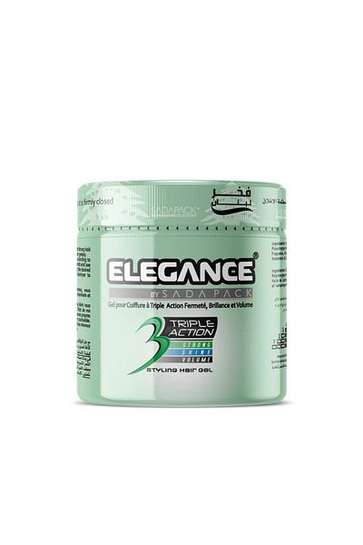 Elegance Triple Action Hair Gel - Green, 500ml | Strong Hold, Glossy Finish, Flexible Styling