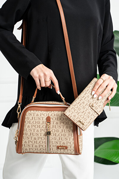 Just Polo حقيبة كتف نسائية بحزام قابل للتعديل مكونة من قسمين - ألوان