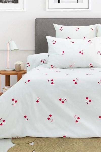 GOOD MORNİNG PAMUKKALE Single Cherry Patterned Duvet Cover Set - with Elastic Sheets