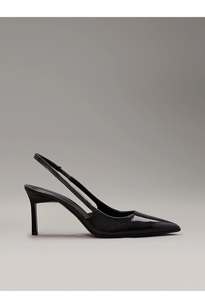 Calvin Klein حذاء نسائي مريح بكعب عالٍ من الجلد باللون الأسود - HW0HW02068-BEH