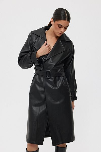 Seda Yalçın Atelier Leather Black Belted Trench Coat