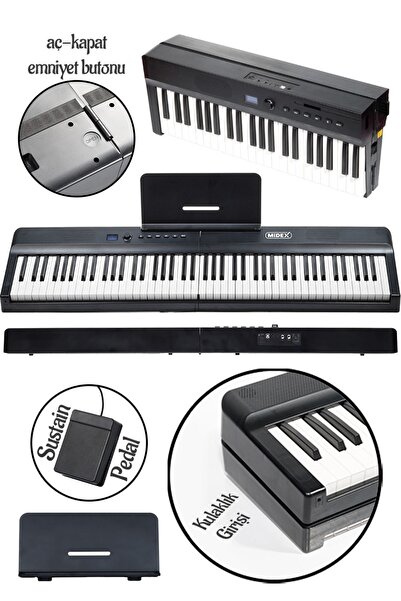 Midex PLX-120BK Yüksek Kaliteli Katlanır Taşınabilir Dijital Piyano