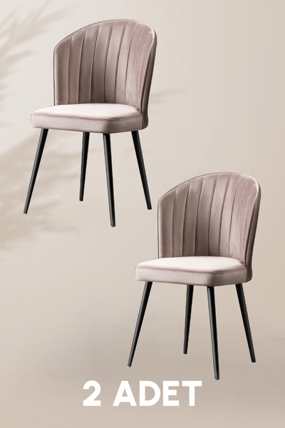 MYMASSA Rubi Sandalye - Babyface Kapuçino - Siyah Metal Ayak (2 ADET) - Salon Sandalyesi / Mutfak Sandalyesi