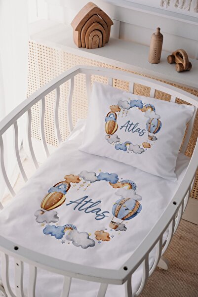 Lilabio %100 Pamuk Saten Isme Özel Isimli Anne Yanı Beşik Nevresim Takımı Balon