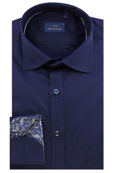 PAUL&SHARK Ανδρικό πουκάμισο Navy Blue - Μακρυμάνικο, Κανονικό Γιακά, Casual 14313041 CF-013