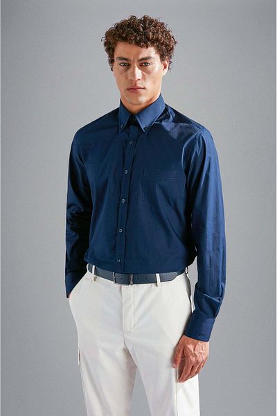 PAUL&SHARK Ανδρικό πουκάμισο Navy Blue Regular Fit - Λεπτομέρεια τσέπης στο πέτο 14313041 -013