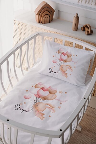 Lilabio %100 Pamuk Saten Isme Özel Isimli Anne Yanı Beşik Nevresim Takımı Tavşan