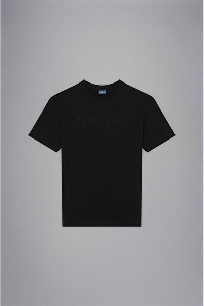 PAUL&SHARK Ανδρικό μπλουζάκι με λαιμόκοψη μαύρο - με λογότυπο, κανονική εφαρμογή 14311638 -011