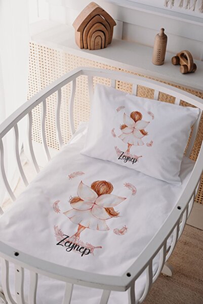 Lilabio %100 Pamuk Saten Isme Özel Isimli Anne Yanı Beşik Nevresim Takımı Peri