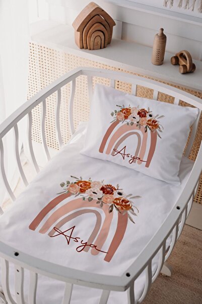 Lilabio %100 Pamuk Saten Isme Özel Isimli Anne Yanı Beşik Nevresim Takımı Gökkuşağı